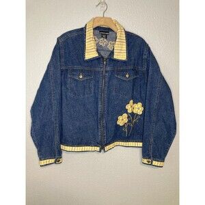 Denim Blue Jean Jacket Embroidered Floral Appliqué XXL Fashion Classics